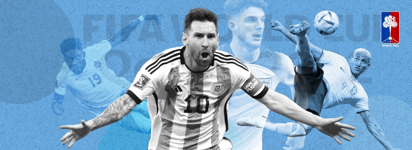 World Cup 2022 Lionel Messi of Argentina with players from Brazil, UK and Canada